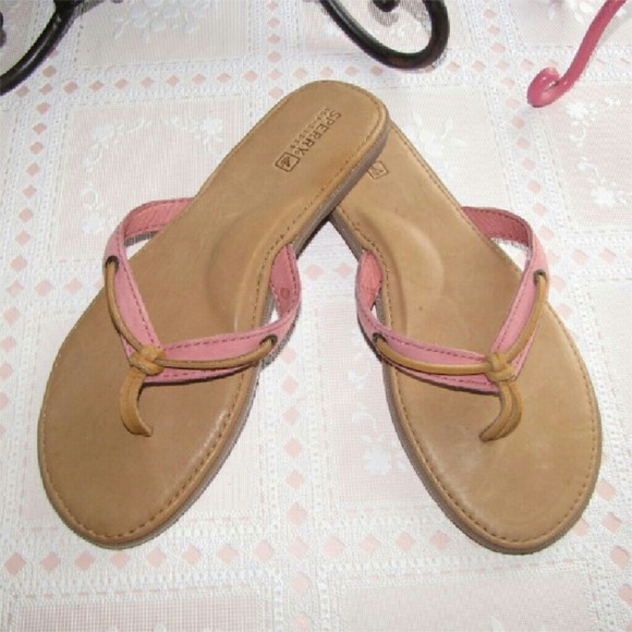 NEW SPERRY TOP-SIDER Pink Leather Flip Flops 9