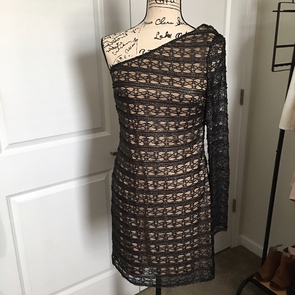 Bebe one shoulder metallic mini dress Large