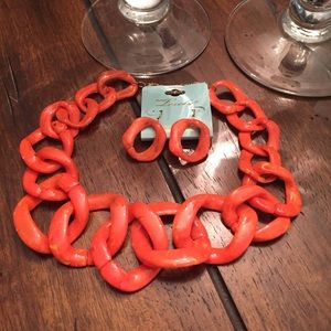 Chunky Link Necklace Set. Orange