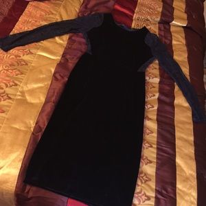 Navy Blue Velvet Lace Midi Dress