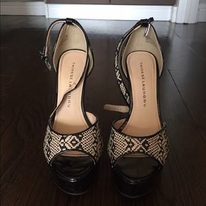 Black and Tan woven platform sandal