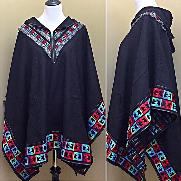 Gypsy Hooded Tribal Wool Blend Poncho- New w/Tags - Picture 2 of 4