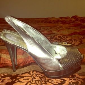 Metallic Silver Slingbacks
