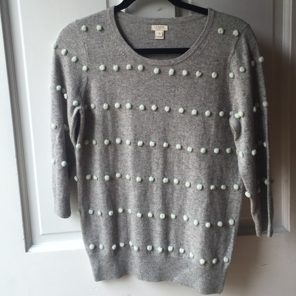 Pom Pom 3/4 sleeve sweater - Light grey & Tif blue