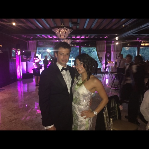 Long Aidan sequin floral one shoulder gown