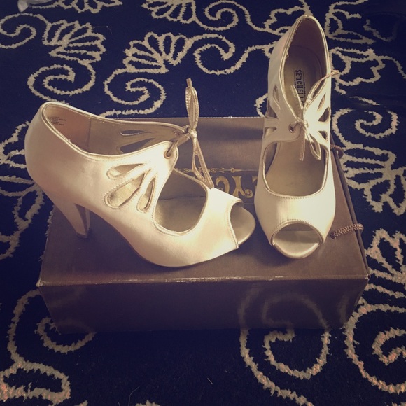 White silk heels
