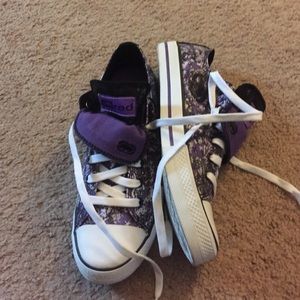 Purple and black echo red shoes