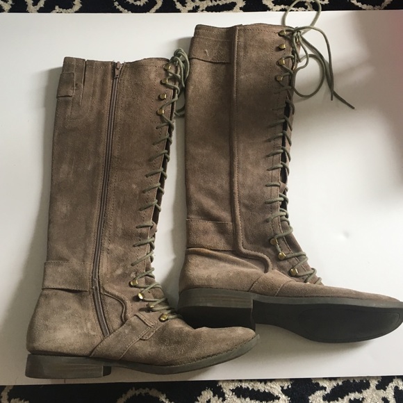 Gray/green lace up boots