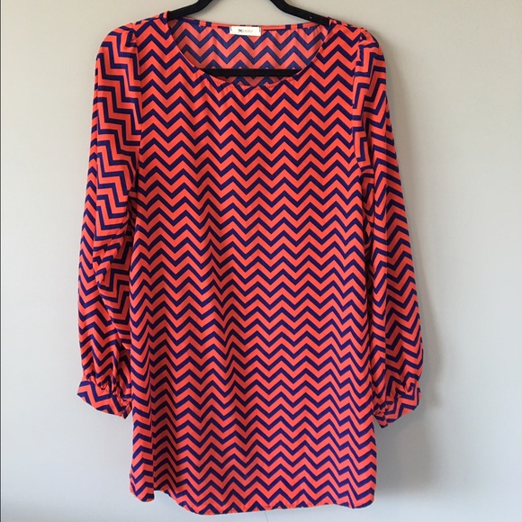 Red/navy chevron dress