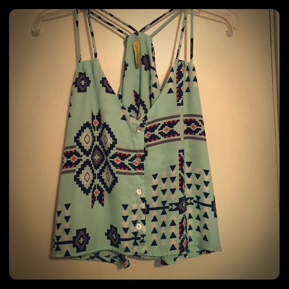 Crop top tank - tribal turquoise/navy and orange