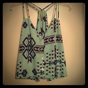 Crop top tank - tribal turquoise/navy and orange