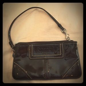 Brown Patent Leather Coach Zipper Wristlet