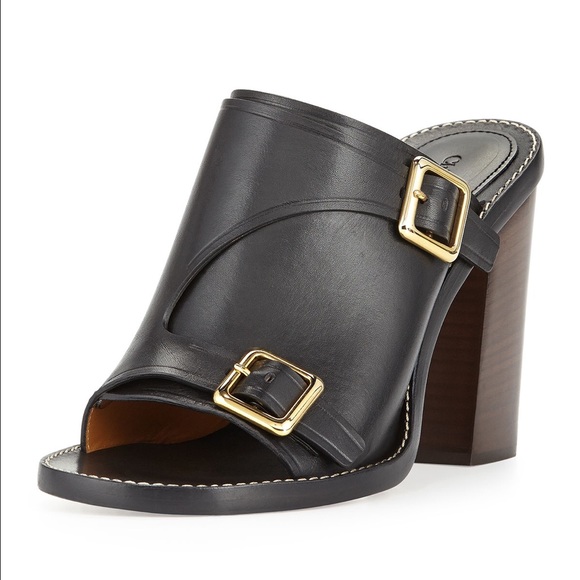 Chloe Shoes - Chloe Black Buckled stacked-heel slide sandal