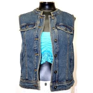 Free People Rugged Ripped Back Lace Up Denim Vest