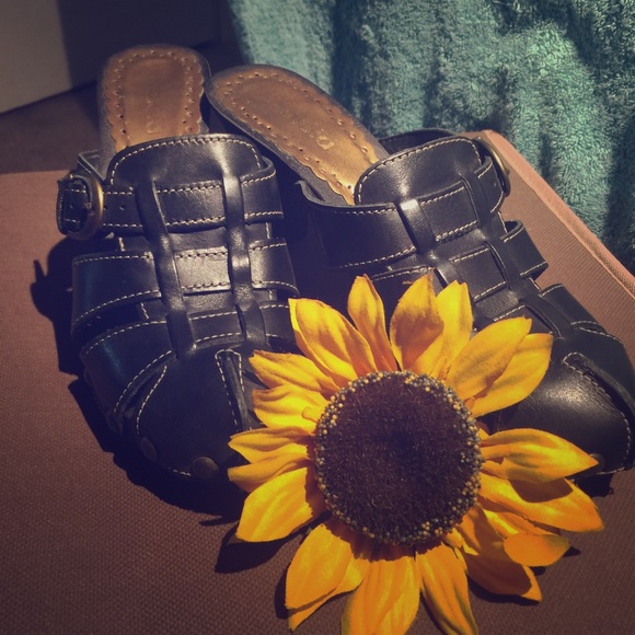 Leather slip on heels/clogs