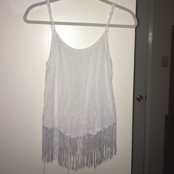 White fringe open back tank