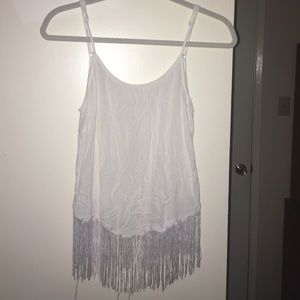 White fringe open back tank