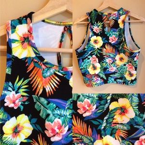 Bright Floral Sleeveless Crop Top