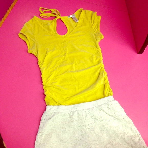 Yellow V Neck Scrunchy Top