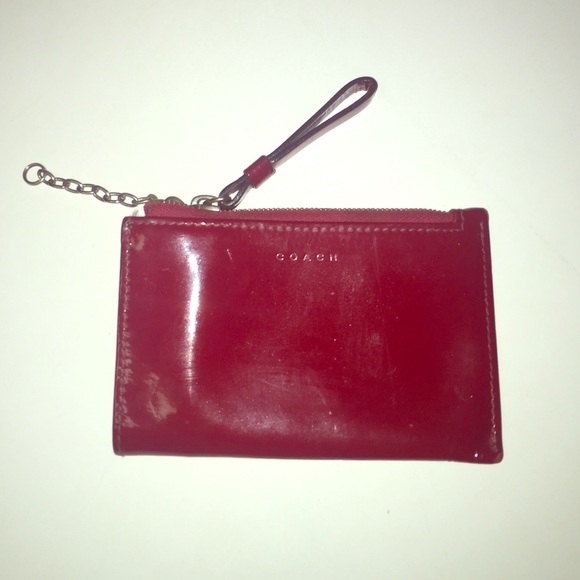 Coach skinny mini red patent leather card wallet