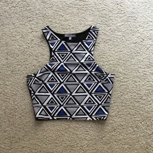 Geometric high neck line crop top