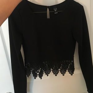 Open Back Black Crop with Lace Detail