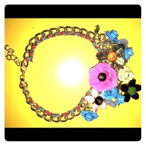 Bib style crystal floral necklace
