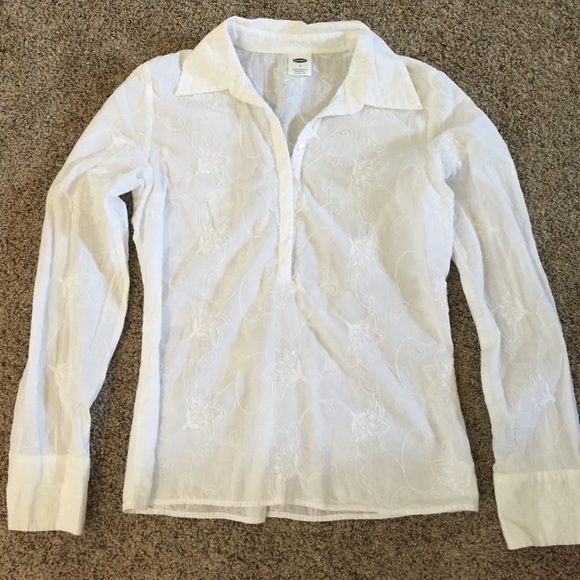 Old Navy Embroidered White Cotton Blouse