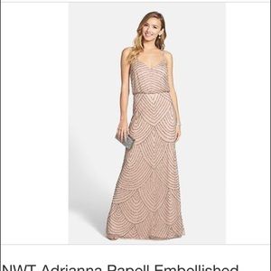 AdriannaPapell Embellished Blouson Gown TaupePink