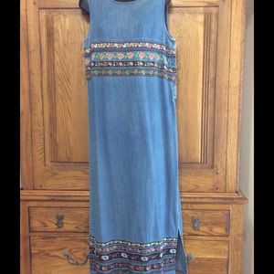 Denim Dress Sz. 12, Embroidered Trim