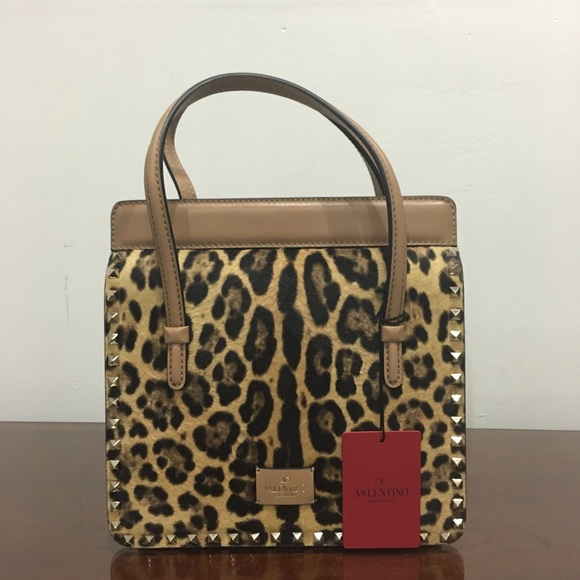 Valentino rock stud leopard print beige purse