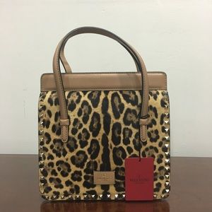 Valentino rock stud leopard print beige purse