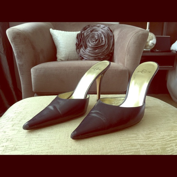 High heeled mules, navy blue