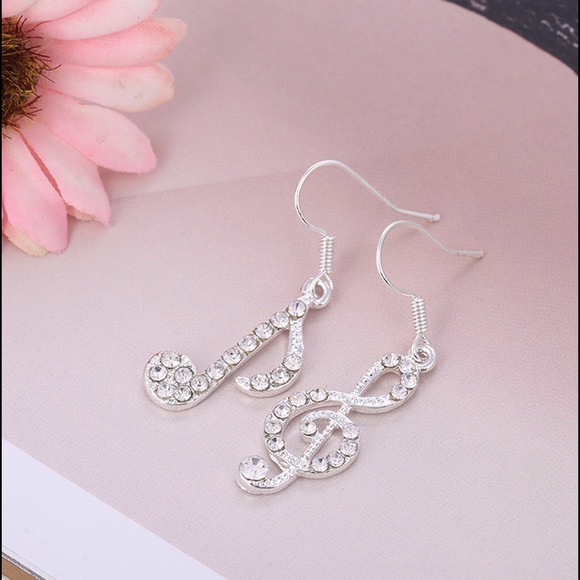 Silver Plated Music Notes Earring - Picture 2 of 6