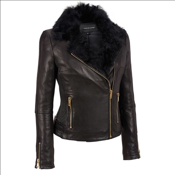 NWT Genuine leather jacket with Lamb fur collar
