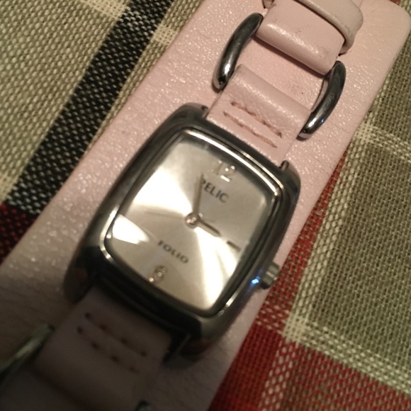 Relic folio pink leather watch