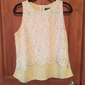 Stitchfix top, yellow with lace overlay