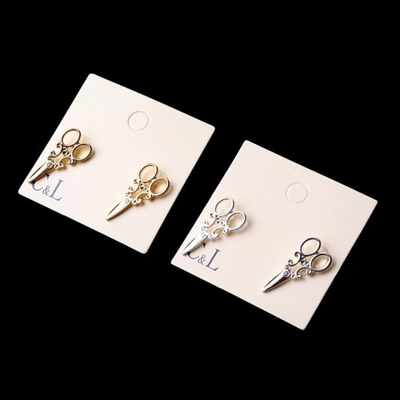 Gold/Silver Scissor Shape Studs - Picture 2 of 7