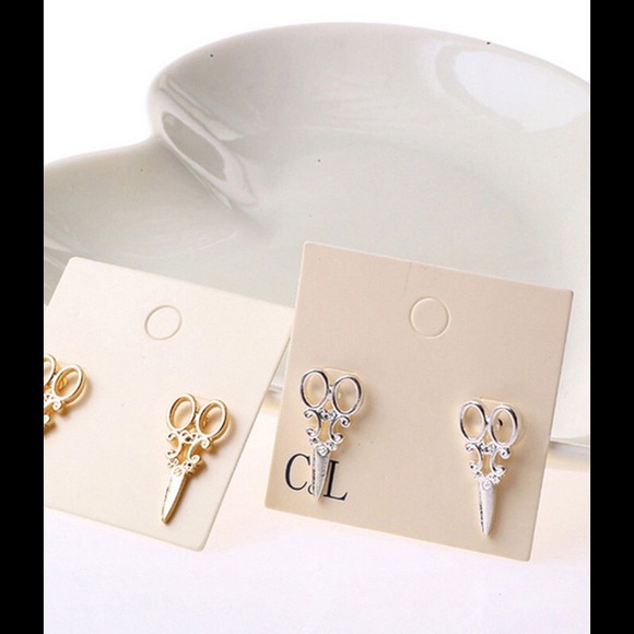 Gold/Silver Scissor Shape Studs - Picture 4 of 7