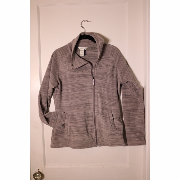 Orvis Gray striped zip up fleece sz S