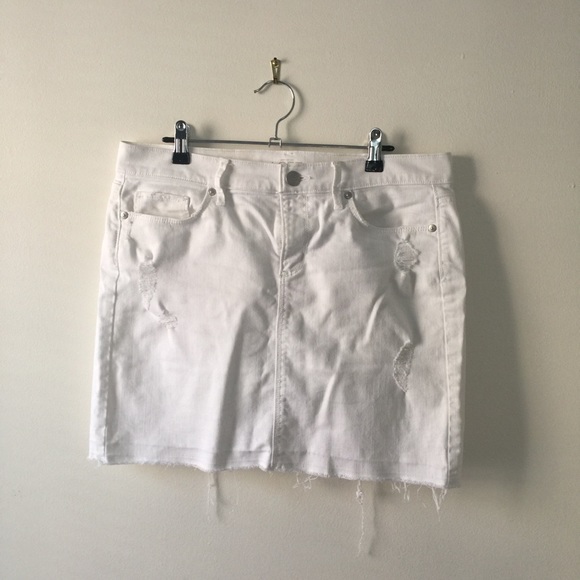 Loft Distressed White Denim Skirt