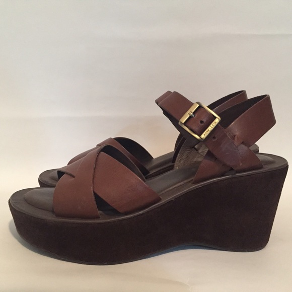 Kork-Ease Ava brown leather platform wedge sandals