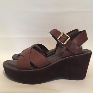 Kork-Ease Ava brown leather platform wedge sandals