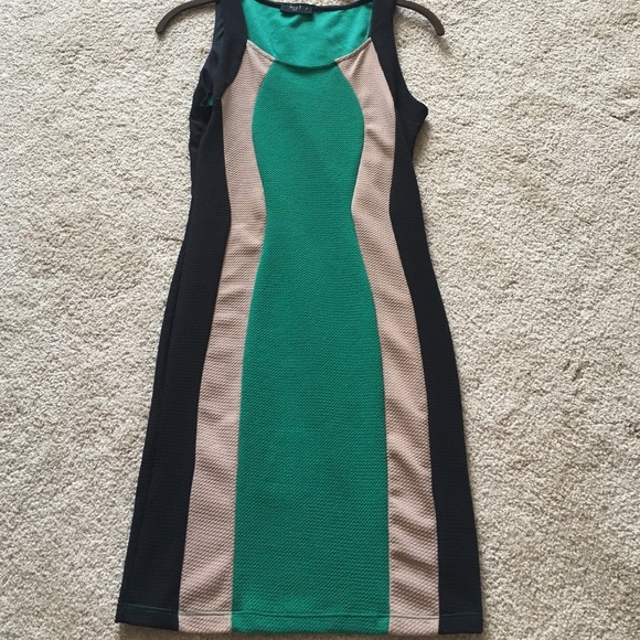 Black, tan & green bodycon dress