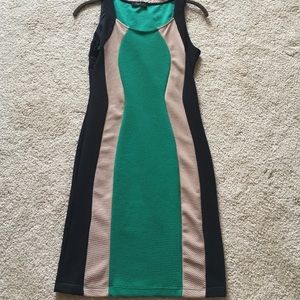 Black, tan & green bodycon dress