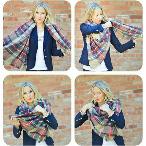 Plaid tartan blanket scarf wrap shawl red green - Picture 3 of 3
