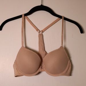 LIKE NEW tan racer back bra front closure 34B