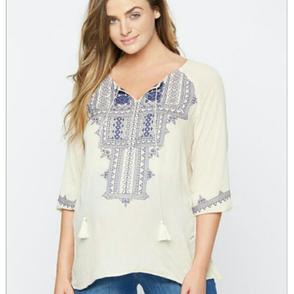 A Pea in the Pod Tops - A Pea in the Pod Embroidered Peasant Blouse