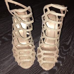 Caged gold glittered heels