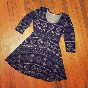 Western Printed 3/4 Sleeve Circle Skirt Dress